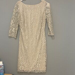 Calvin Klein Lace Long Sleeve Dress in Cream